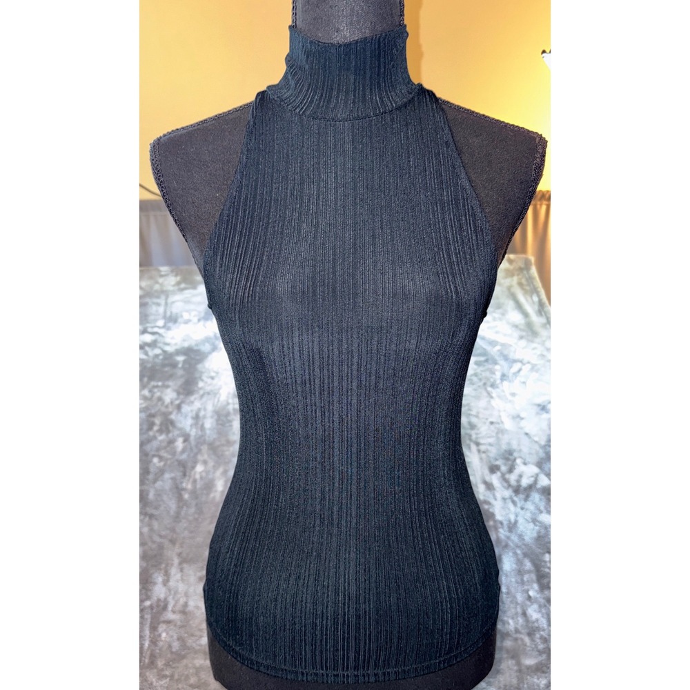 Paige Mock Neck Sleeveless Top Women XS Black‎ Excellent Ribbed Knit